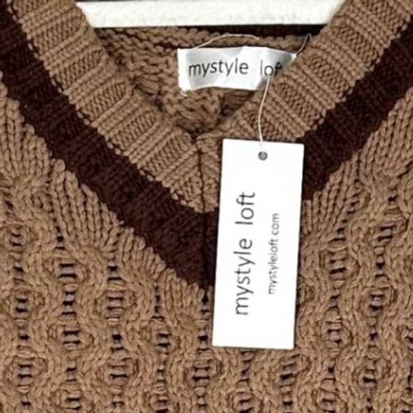 MyStyle Loft Tan Short-Sleeved High Low Sweater V-Neck Women's Size XL NWT - Picture 6 of 6